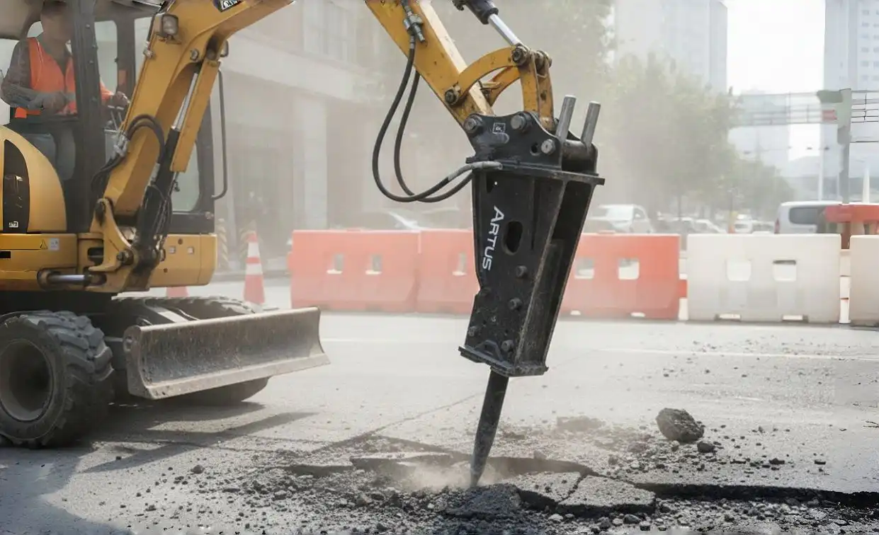Side type hydraulic breaker urban pavement breaking